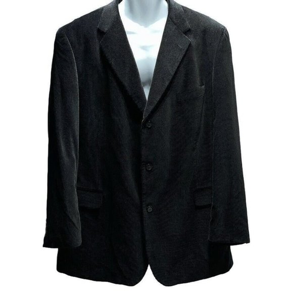 LINEA UOMO Jacket Men's Size 46 L Sport Coat Textured Cotton Velour Blazer Black